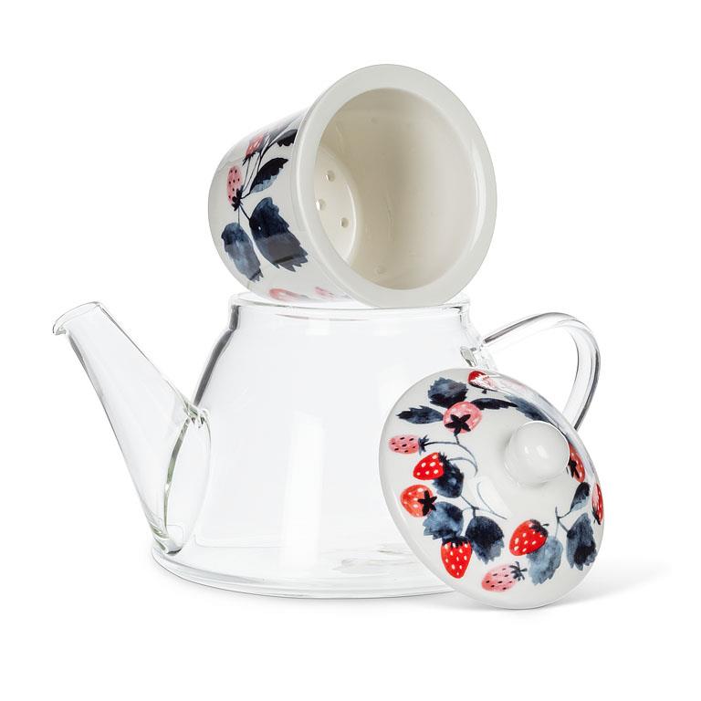 Strawberries Teapot & Strainer-4"H(24oz)