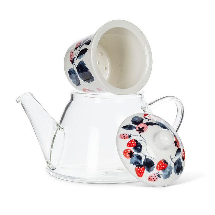 Strawberries Teapot & Strainer-4"H(24oz)