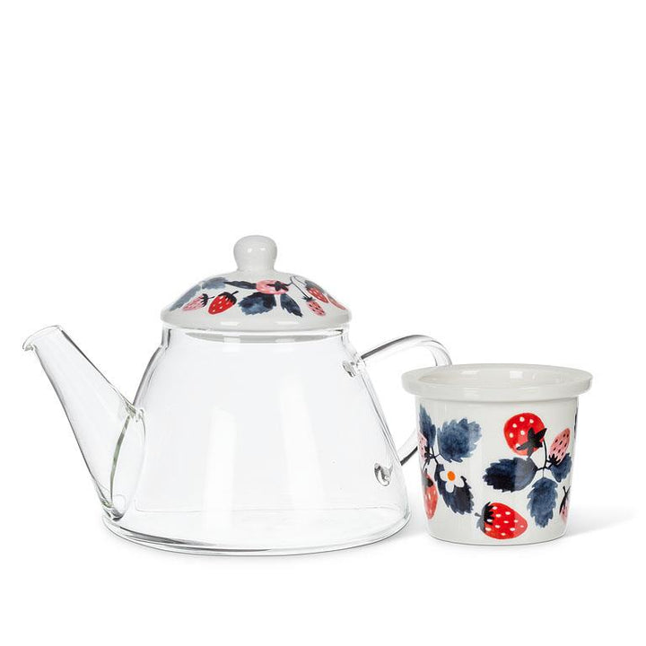 Strawberries Teapot & Strainer-4"H(24oz)
