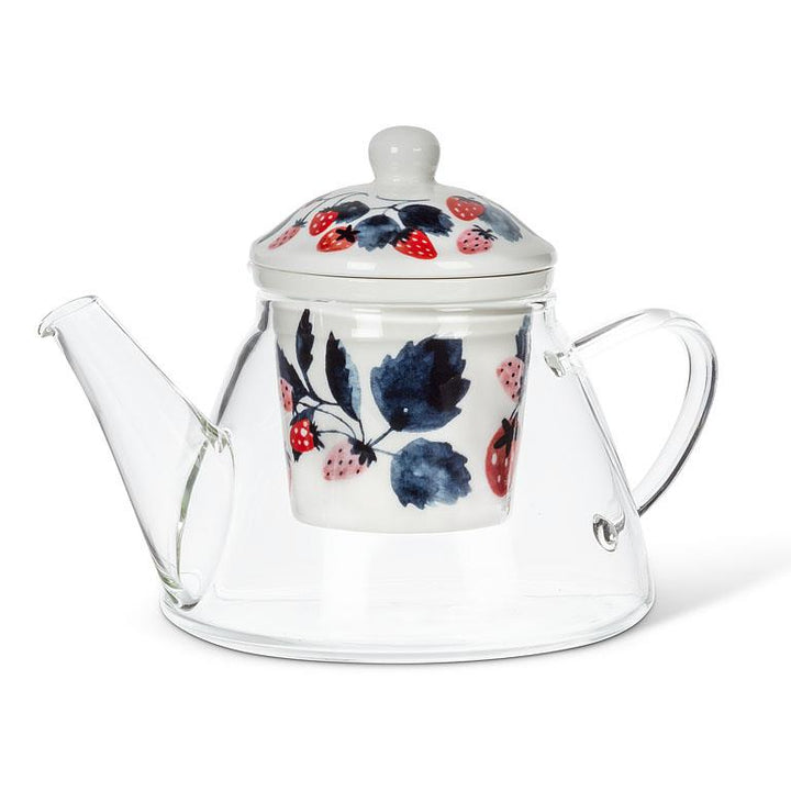 Strawberries Teapot & Strainer-4"H(24oz)